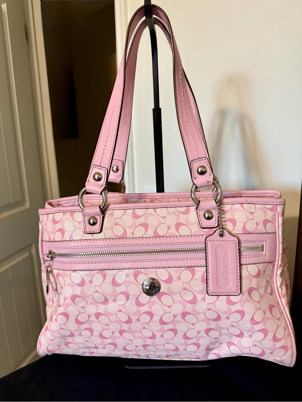 Coach Pink Signature Canvas Shoulder Tote